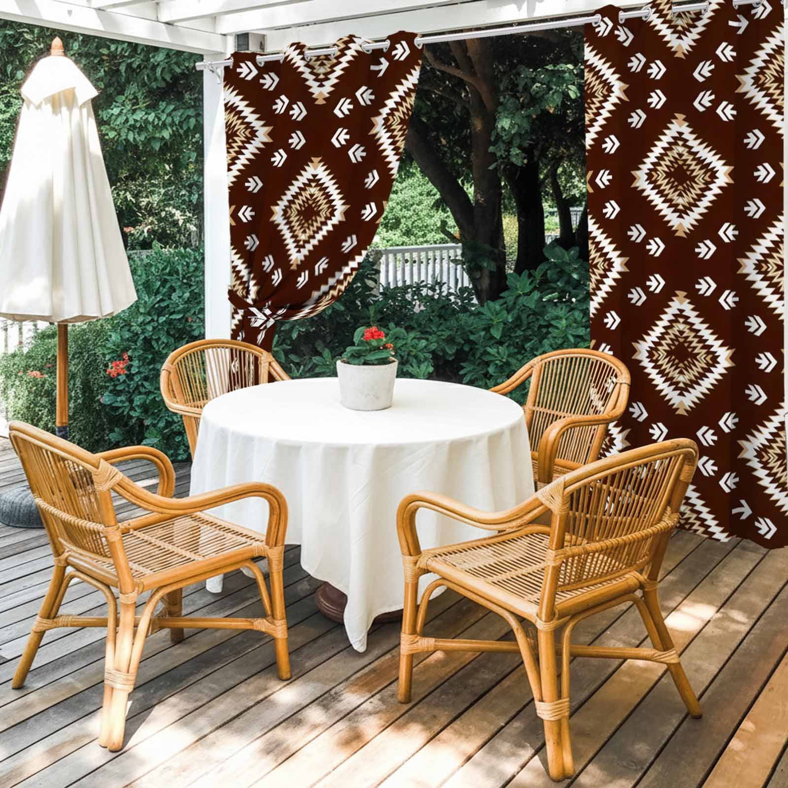 Dark Brown Rectangle Outdoor Curtains for Patio, Tribal Retro Classic Geometric Abstract Sunshade Privacy Drapes Grommet Waterproof Outside Curtains for Porch/Cabana/Balcony 54"x 108", 1 Panel