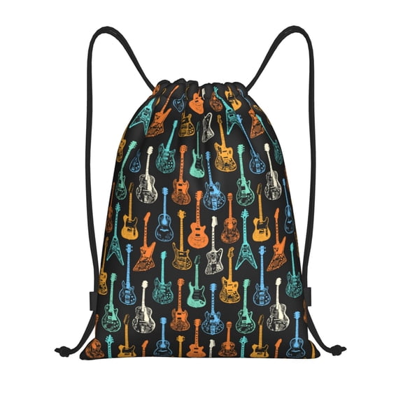 Kuqiui Colorful Guitar Print Drawstring Backpack Drawstring Bags,Draw String Back Bag Drawstring Bags for Sports,Gym,Travel,Swimming,Beach
