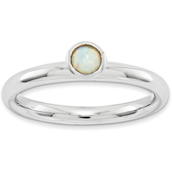 High 4mm Round Created Opal Sterling Silver Ring