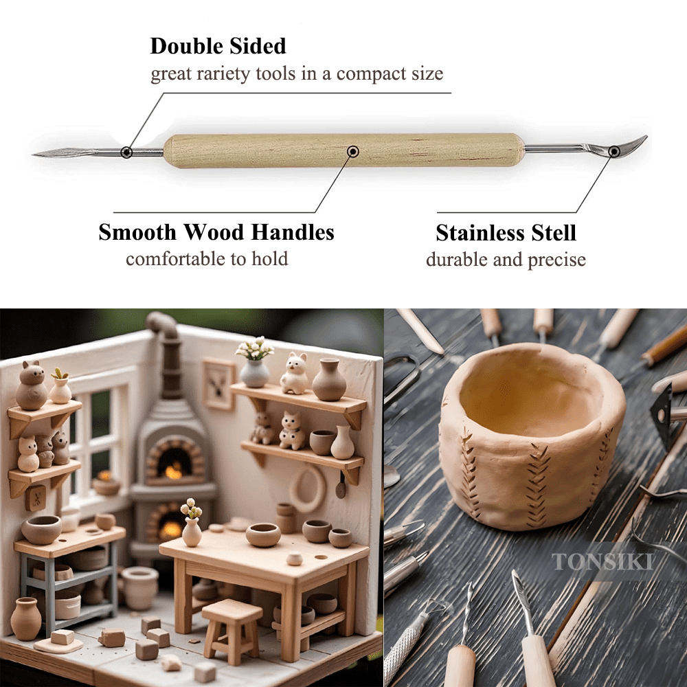 Tonsiki 61pcs Ceramic Air Dry Clay Tool Carving Set, Pottery Polymer Clay Tool Sculpting Kit For Adult & Kid DIY Art Craft
