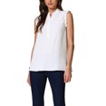 thumbnail image 4 of INSPIRAR CHIC Top sin mangas de verano con volantes para mujer, cuello alto, botones, tops casuales M Blanco, 4 of 6