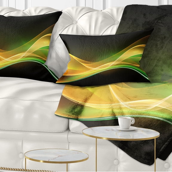 Designart 3D Gold Green Wave Design - Abstract Throw Pillow - 12x20