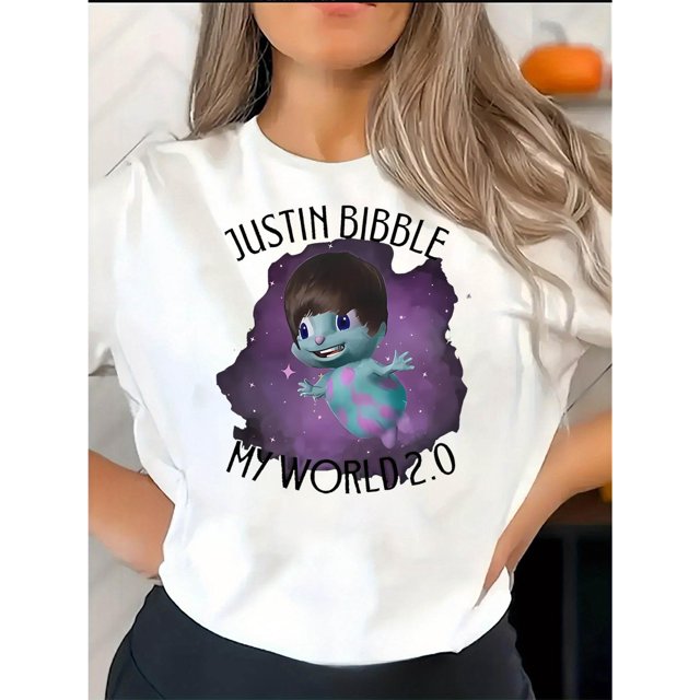 Creative English Ghost Man Pattern Printed Women'S Fashionable Round Neck Short Sleeve, Simple Casual Sports T-Shirt, Comfortable Summer Top for Holidays.