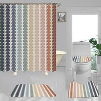 4PCS Vintage Rainbow Boho Shower Curtain Sets with Rugs, Waterproof Fabric Shower Curtain, Colorful Semicircular Geometric Mid Century Minimalist Modern Abstract Kids Neutral Bathroom Decor