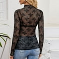thumbnail image 4 of Besolor Women's Crewneck Mesh Lace Tops Slim Fitted Long Sleeve See Through Clubwear Party Blouse Shirts, 4 of 7