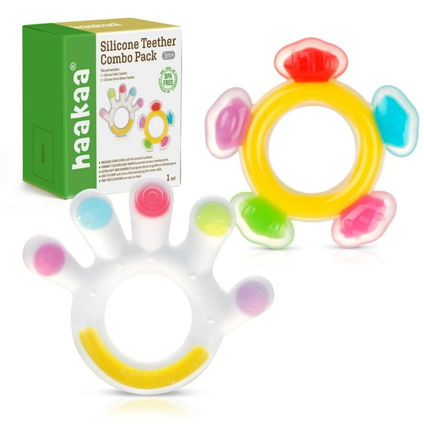 Combo Teether Haakaa con palma de silicona y noria para bebés de más de 3 millones