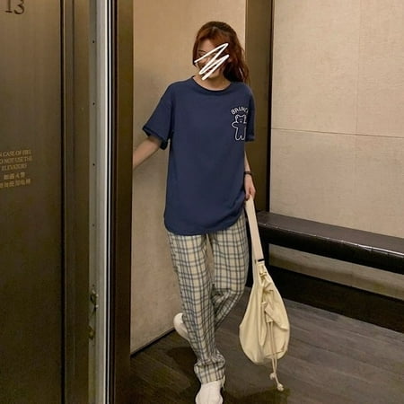 

CoCopeaunt Pajama Sets Women Soft Sleepwear Letter Print Round Neck Korean Style Fashion Cute Chic Student Loose Leisure Home Clothing Ins