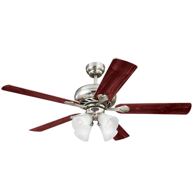 Red Accent 52 in Retro Ceiling Fan Nickel Light Kit Home Office Hallway Lighting 