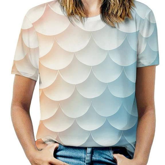 Mermaid Fish Scales T Shirts Basic T-Shirt Short Sleeve Ladies Tee Shirt Summer Graphic Clothing