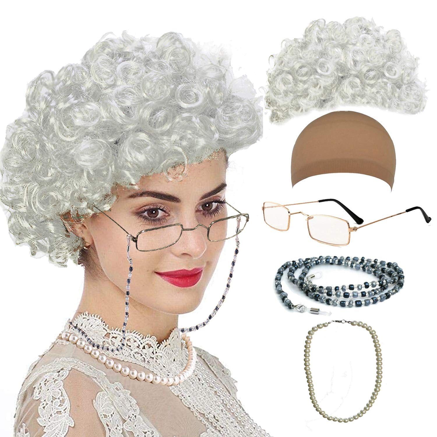 Mrs Clause Wig,Old Lady Costume Characters Set for Women,Madea Granny ...