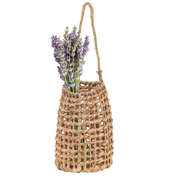 Cesta tejida para puerta de entrada, cesta colgante de flores de jacinto de agua para pared, decoración de pared bohemia para el hogar, el jardín y la despensa