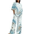 thumbnail image 2 of jovatis Hauts d'Été Tendance Femmes Décontracté Imprimé Col Rond Manches Courtes et Pantalons Longs Ensemble, 2 of 5