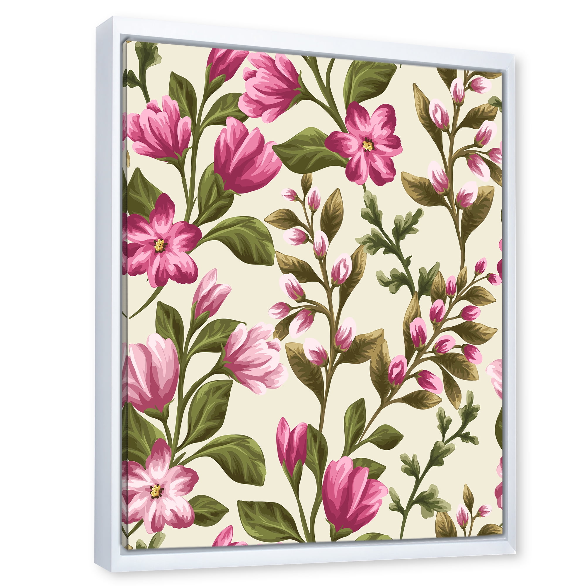Pink Vintage Wildflowers 30 in x 40 in Framed Painting Canvas Art Print, by Designart