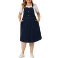 thumbnail image 2 of Agnes Orinda Women's Plus Size Overall Dresses Button Up Adjustable Strap Denim Midi Dress, 2 of 5
