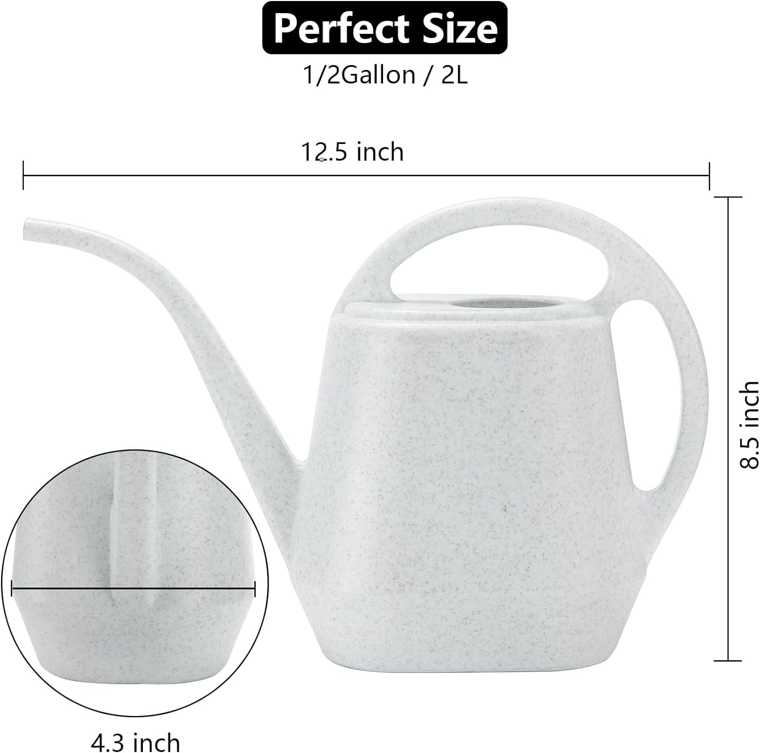 Watering Can, 1/2 Gallon Plastic Cans with Comfortable Handle, Small Garden Long Spout for Indoor Outdoor Plants, Gray White