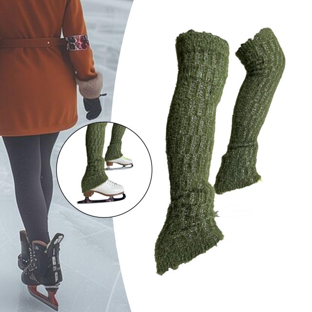 Calentadores de piernas de patinaje de hielo, calcetines de patinaje largo de punto de cable, calcetines espesos y cómodos y altos para los pies para Verde