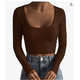 thumbnail image 1 of Txlixc Blusa de corte de punto sólido de manga corta, manga larga y cuello redondo profundo para mujeres fiesta de ocio callejero blusa de primavera y otoño callejero Txlixc moda, 1 of 2