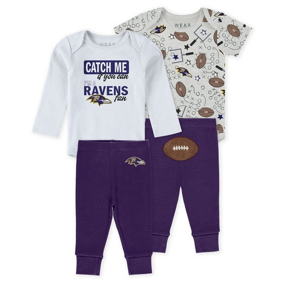 Infant & Newborn WEAR by Erin Andrews Baltimore Ravens Three-Piece Turn Me Around Bodysuits & Pant Set