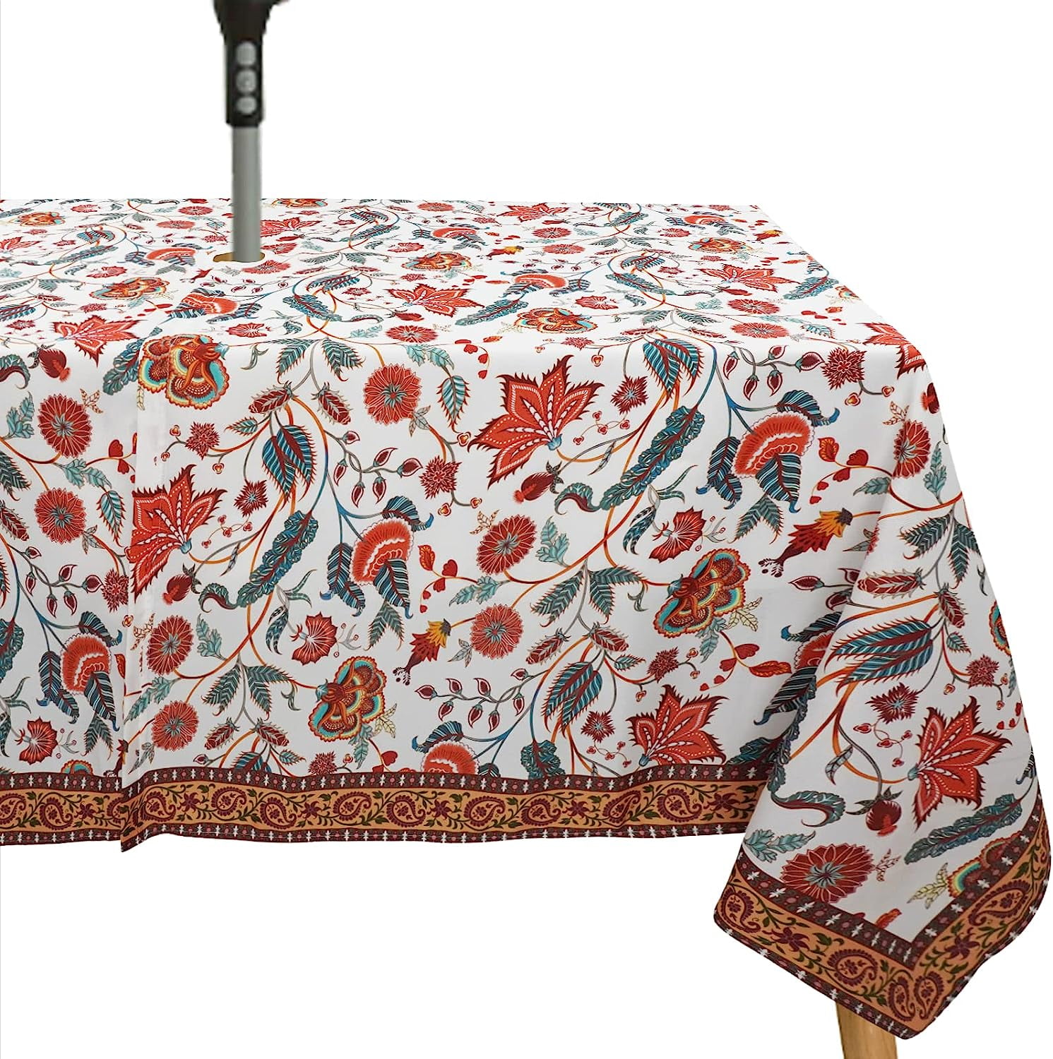 Waterproof Outdoor Tablecloth with Umbrella Hole for Rectangle Table 60x84inch Paisley Patio