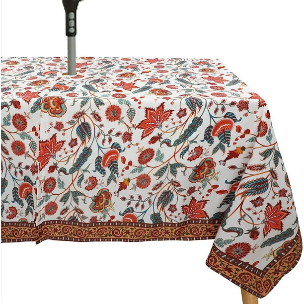 Waterproof Outdoor Tablecloth with Umbrella Hole for Rectangle Table 60x84inch Paisley Patio