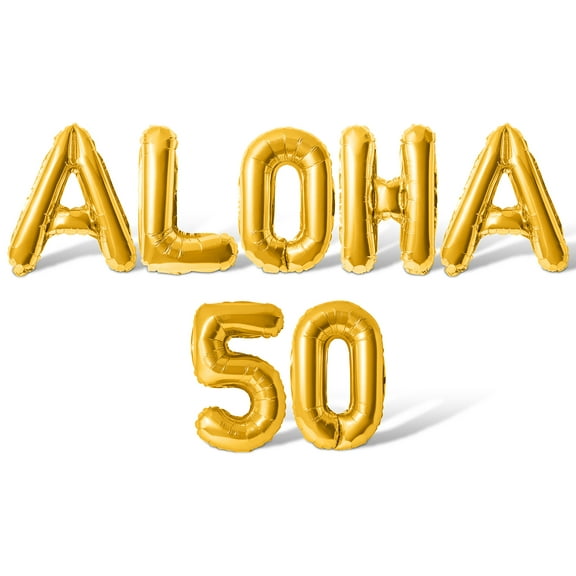 Letter Balloons - ALOHA 50 16" Inch Alphabet Letters Foil Mylar Balloon 50th Birthday Party Banner (Gold)