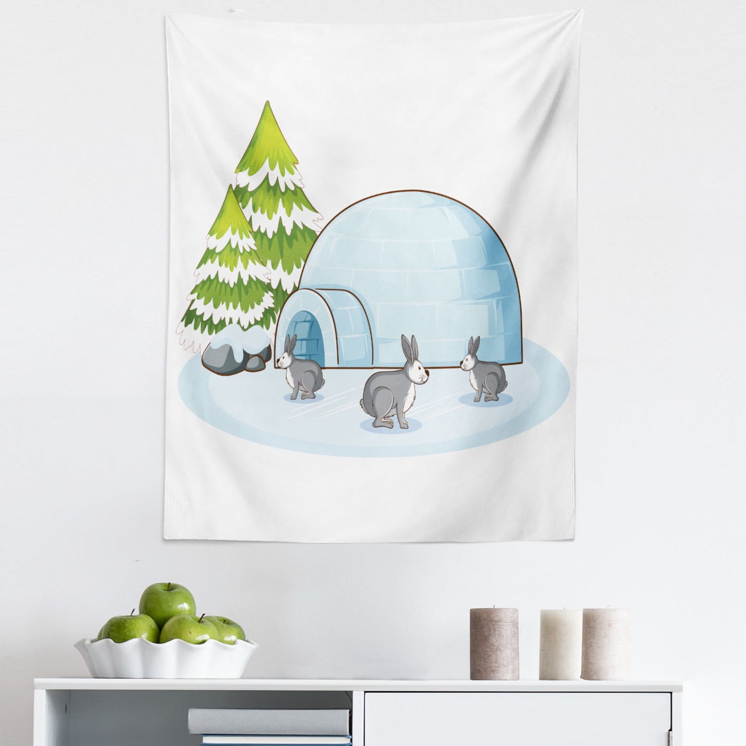 Bunny Tapestry, Rabbits Winter Time Living in Igloo Wildlife Natural ...
