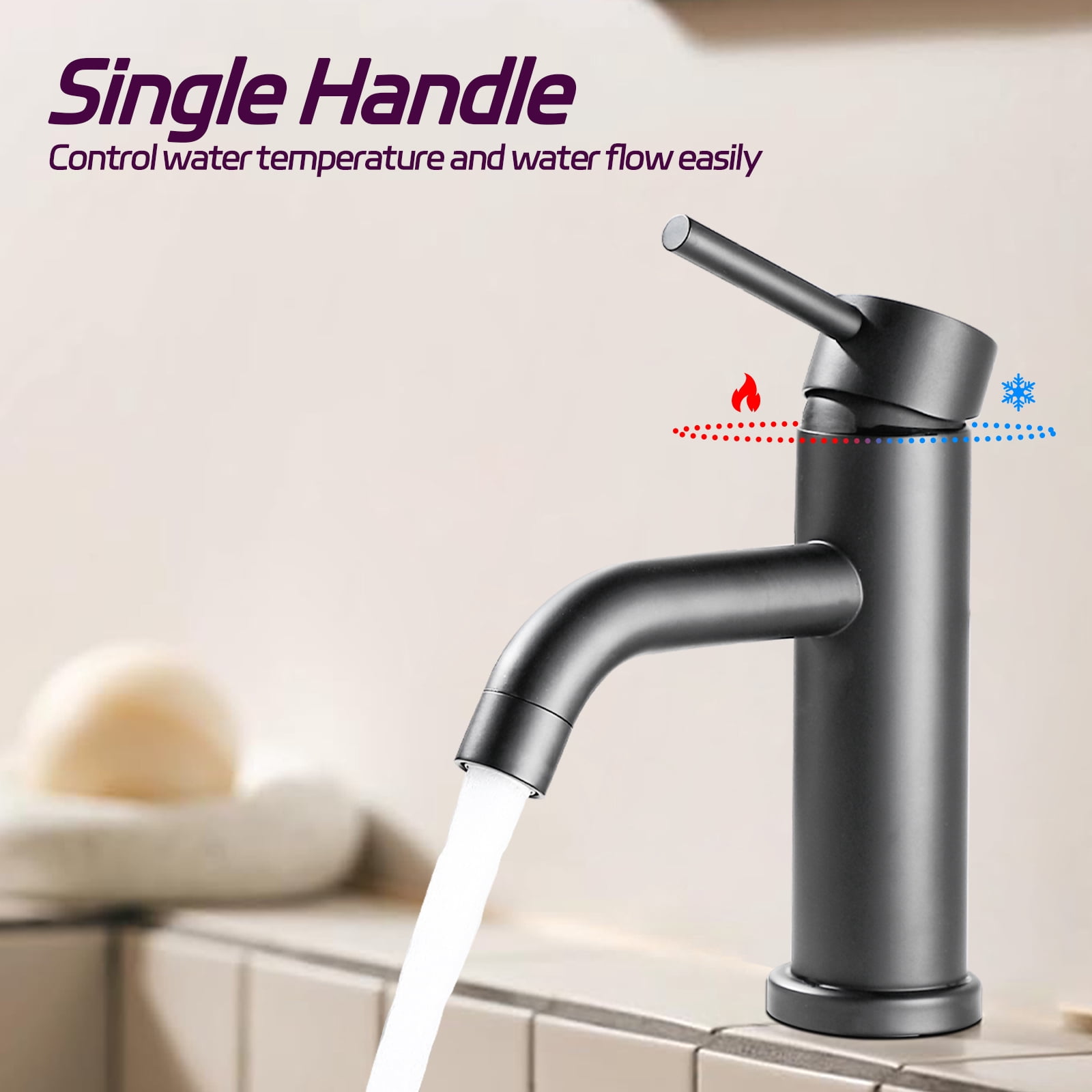 Premium Modern Bathroom Faucet,Single-hole vanity mount design,Streamlined contemporary styling,Ideal for modern bathroom vanities and sinks,Easy installation,Matt Black