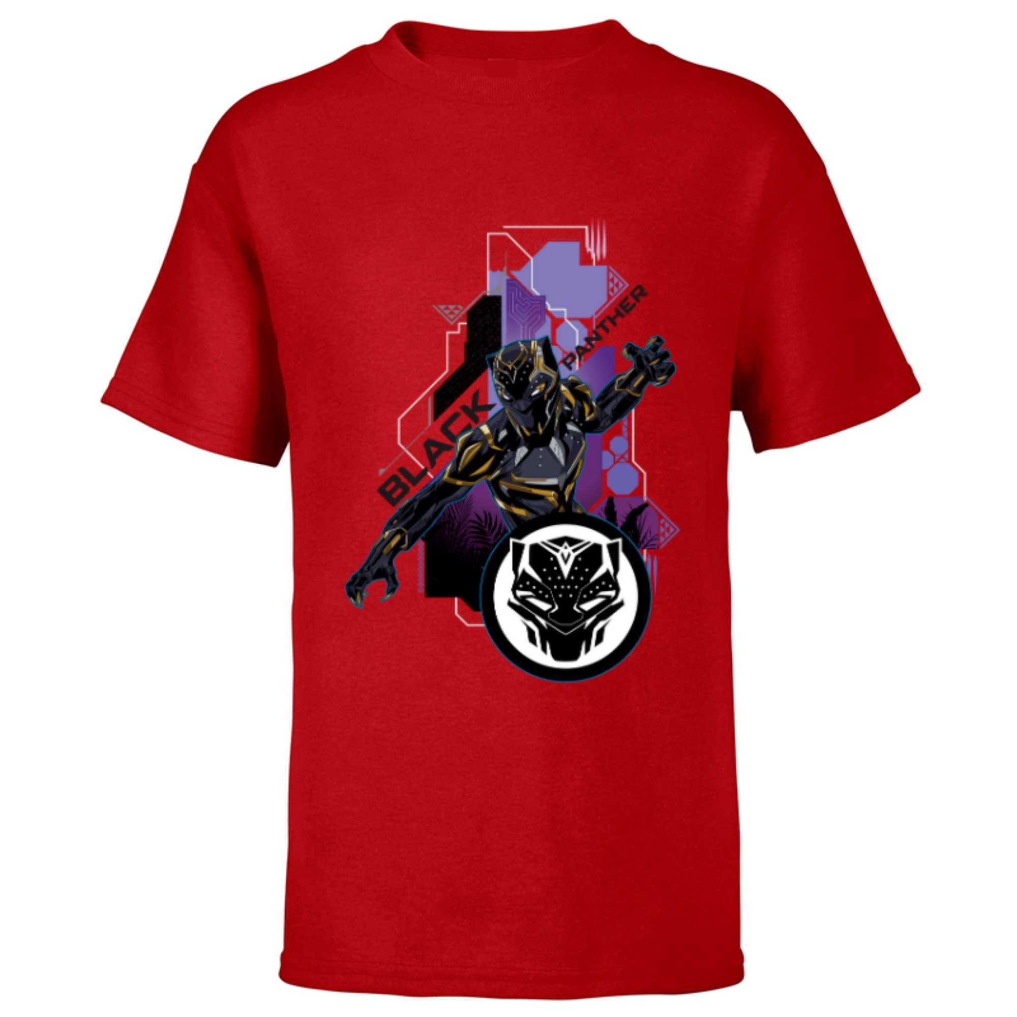 Marvel Black Panther Wakanda Tech Suit and Panther Mask Icon - Short Sleeve T-Shirt for Kids - Customized-Red