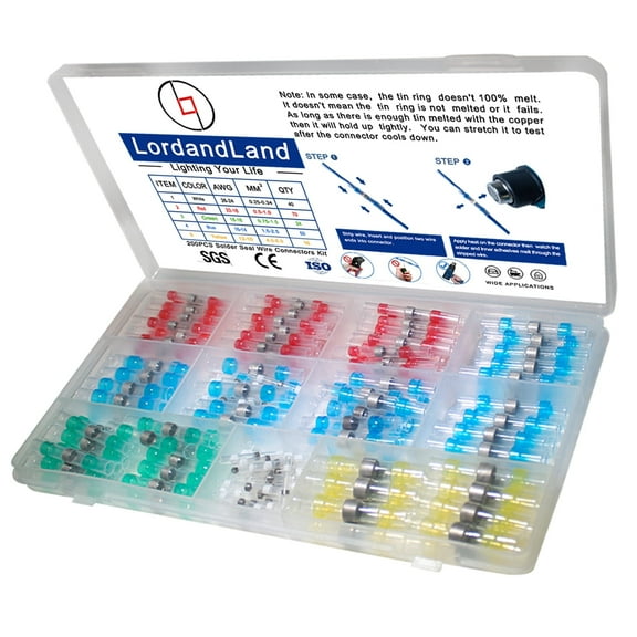 200 Pcs Solder Seal Sleeve Wire Connectors, Heat Shrink Butt Splice Connectors, Waterproof Heat Shrink Solder Wire Connectors Seal Sleeve Butt Terminals