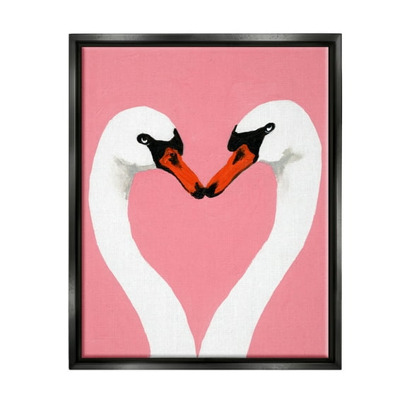 Stupell Industries Pink Swan Beaks Heart Shape Animals & Insects Painting Black Floater Framed Art Print Wall Art