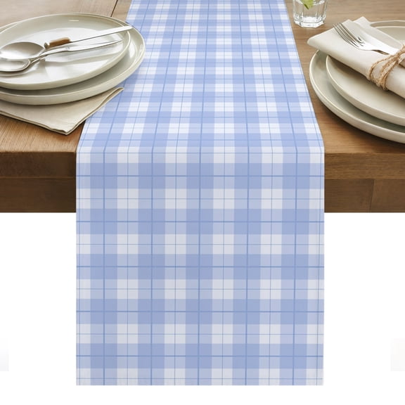 Blue Gingham Table Runner Farmhouse Buffalo Plaid Checkeredv Tablerunners 13 x 70 Inch, Table Decorations Tabletop Scarf for Summer Gathering Holiday Farmhouse Kitchen Dining Decor