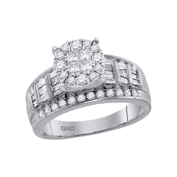 Diamond Princess 14kt White Gold Princess Round Diamond Cluster Bridal Wedding Engagement Ring 1 Cttw