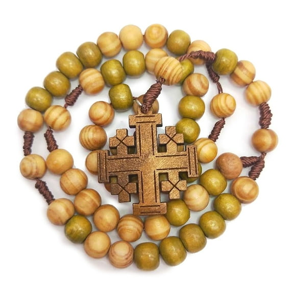SDFGTstore Jesus Wooden Prayer Beads 10mm Rosary for Cross Necklace Pendant Woven Rope Chai