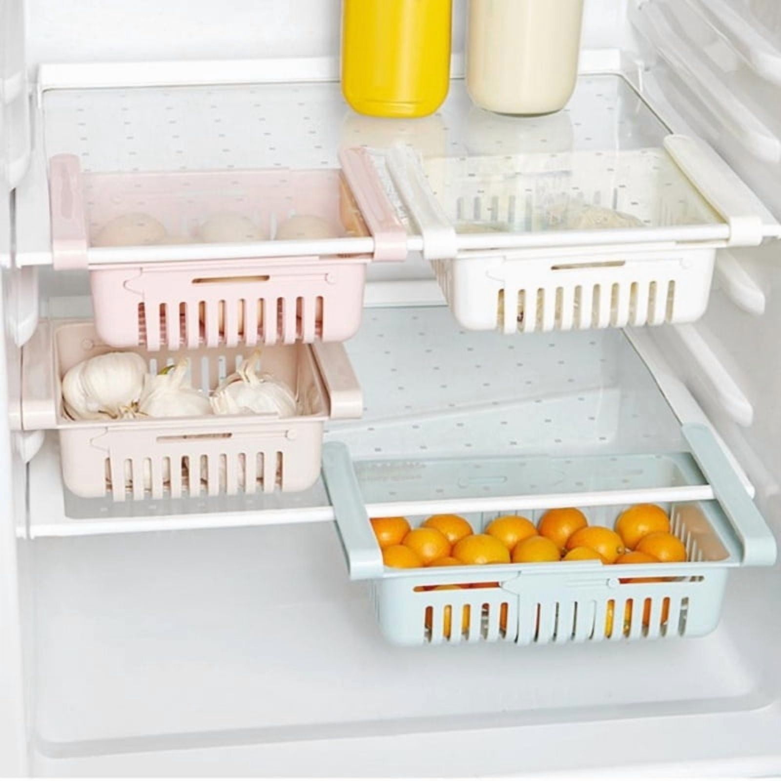 Refrigerator Drawer Organizer, Pull Out Shelf Storage Organizer for Egg, Fruit, Vegetable, Meat, Fit All Fridge Shelves Under