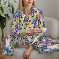 thumbnail image 6 of Yiaed Llamas Colorful Print Pajamas Women's Long Sleeve Sleepwear Soft Button Down Loungewear Pjs Lounge Set Nightwear Womens Pajama Pants-, 6 of 7