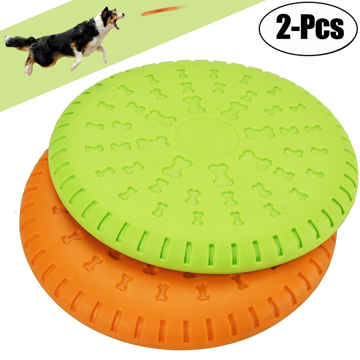 Dog Frisbees Dog Disc 2 Pieces Rubber Frisbee Dog Toy Frisbee Interactive Toy for Dogs for Land and Water Dog Training Throwing Catching Play Blue + Green