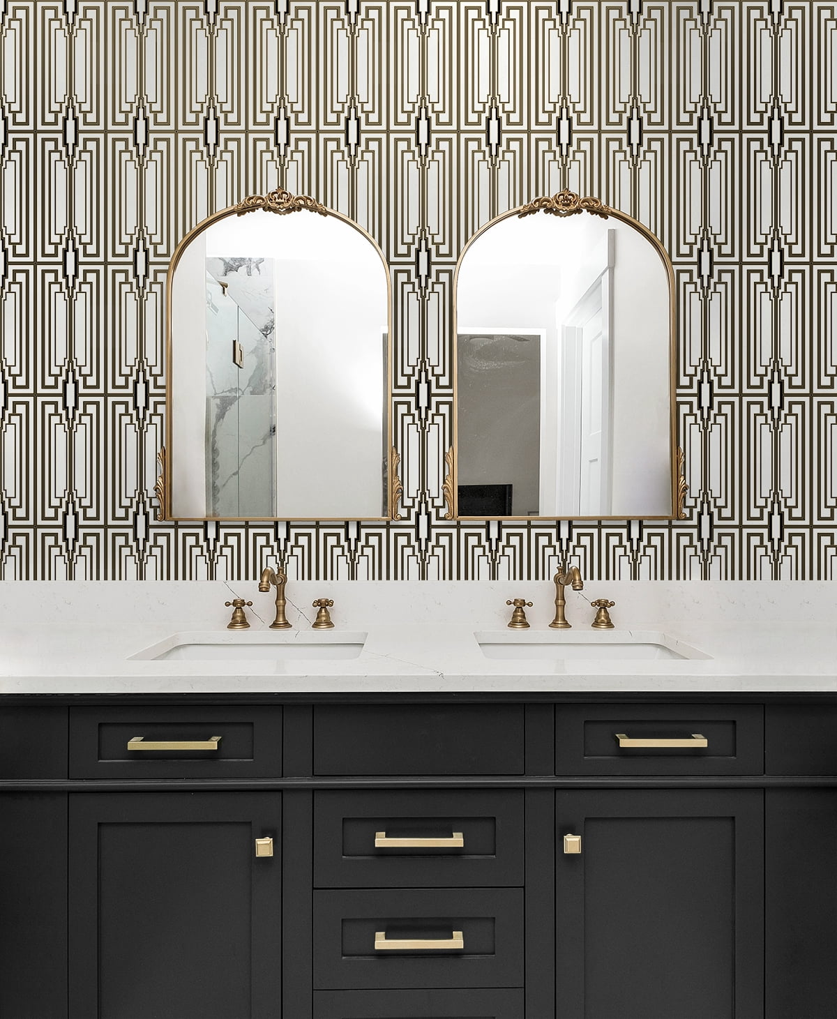 NextWall Ebony & Gold Manhattan Deco Peel and Stick Wallpaper