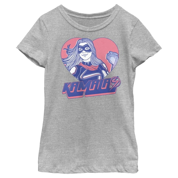 Girl's Marvel: Ms. Marvel Pink Heart Kamala Graphic Tee Athletic Heather Large