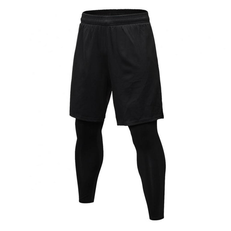 Xmarks 2 in 1 Men's Active Running Shorts, Basketball Tights Pants Black XL  
