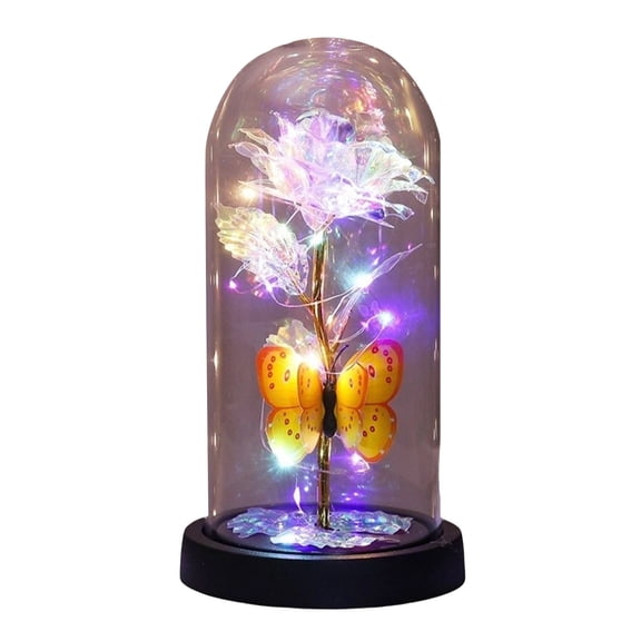 Valentines Day Rose Gifts for Her, Galaxy Purple Butterfly Rose in Glass Dome, Light Up Forever Roses Birthday Gifts for Women Mom Grandma, Eternal Rose Gift for Her Valentine Mothers Anniversary