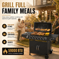 thumbnail image 5 of 6-Burner Propane Gas Grill with Side Burner, 59000 BTU Outdoor BBQ Grill with Porcelain-Enameled Grates, Warming Rack, Side Tables, Bottle Opener, Thermometer and Wheels for Patio Backyard Cooking, 5 of 9