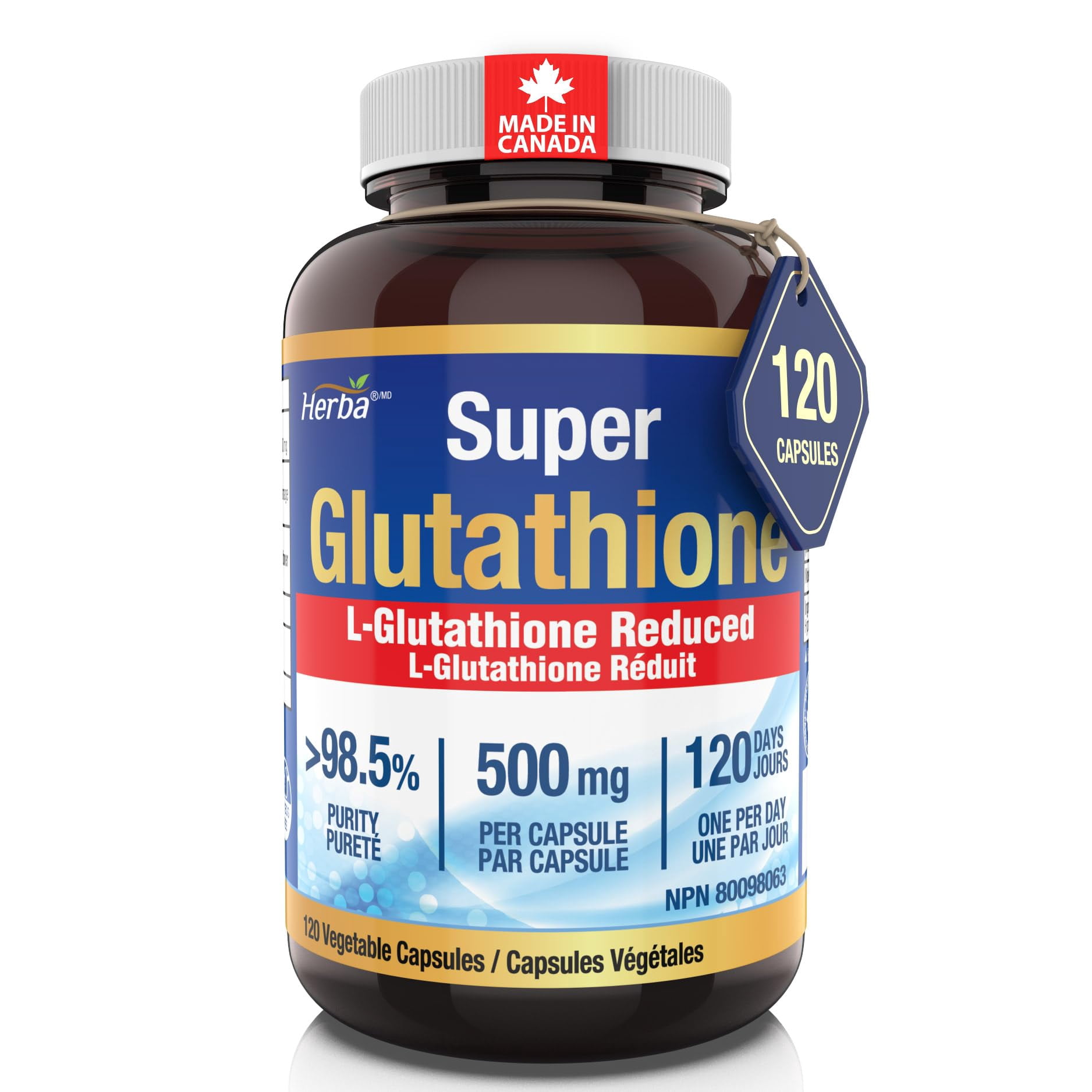 glutathione from canada Herba Glutathione Supplement 500 mg - 60 Vegetable Capsules | L-Glutathione  Reduced Active Form | Made in Canada