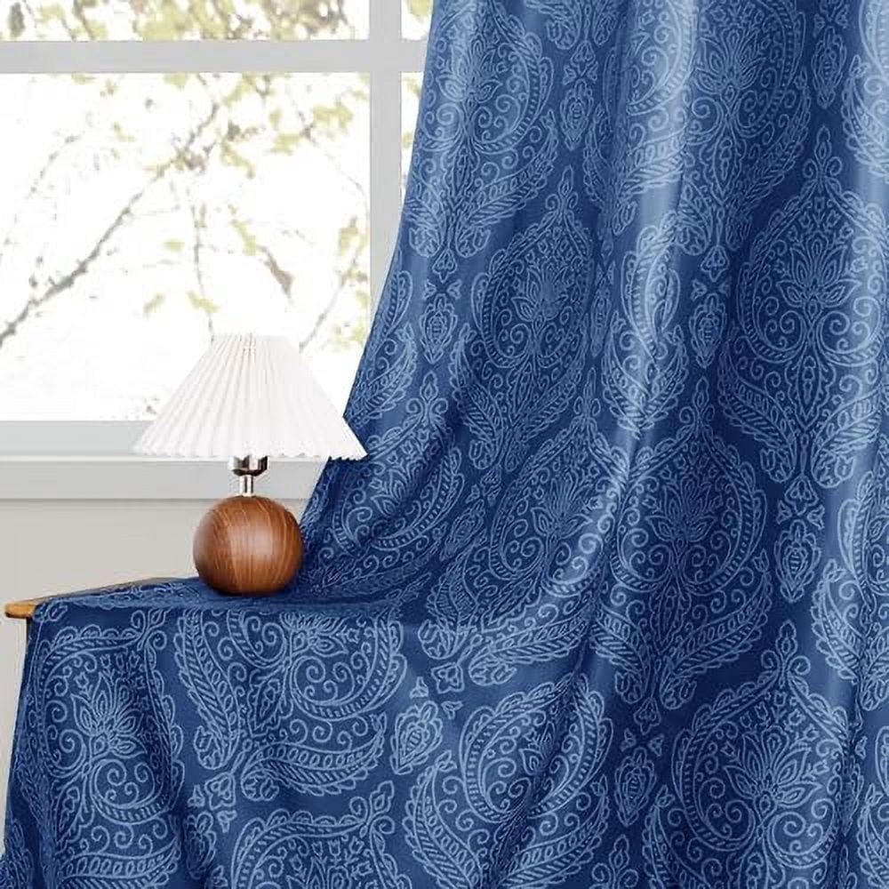 Hiasan Back Tab Ombre Blackout Curtains for Bedroom - 63 inches Long Damask Design Thermal Insulted Tieable Window Drapes Light Blackout Curtains for Dining Room, 2 Panels, W52 x L 63, Navy Blue