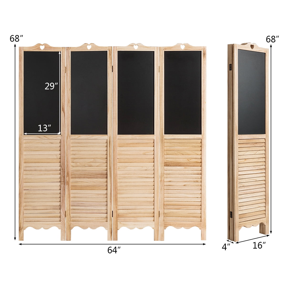 Costway 4-Panel Folding Divider Screen W/Chalkboard 5.7Ft Tall Natural