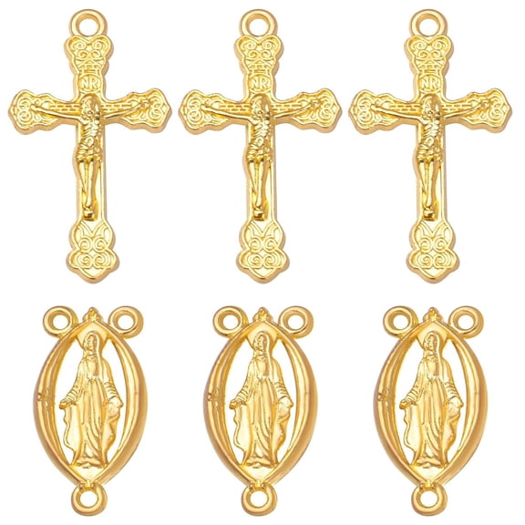 40pcs Gold Plated Rosary Cross and Center Charms Miraculous Medal Pendant Alloy Tibetan Style Jesus Crucifix Cross Pendants Oval Chandelier Links for Rosary Holy Beads Necklace Making