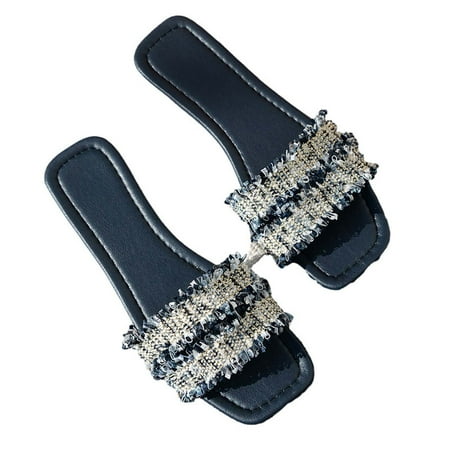 

VerPetridure Women s Platform & Wedge Sandals Women s Summer Fashion Casual Tassels Square-head Flat Bottom Slippers
