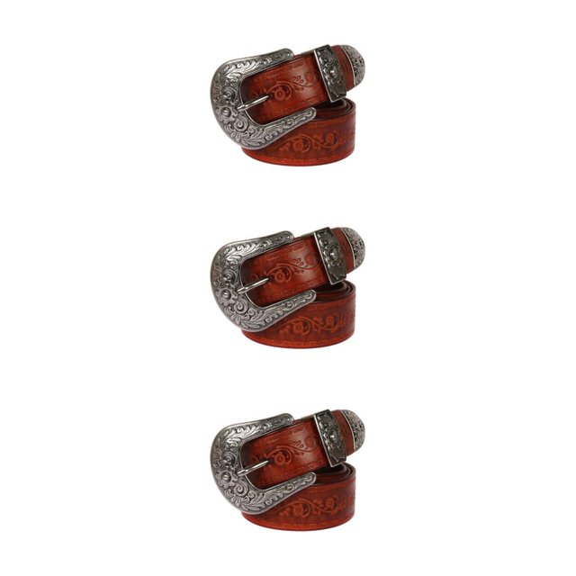 Maytalsory Sturdy And Fashionable PU Leather Belt Suitable For Men And Women Long Fashion Embossed Pattern Rivet Belt Long flower brown 105cm 3Set