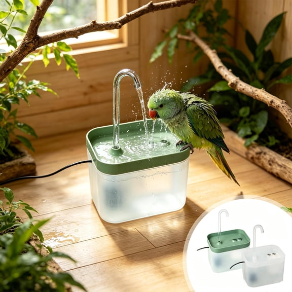 Automatic Circulating Water Bird Shower Bath Box with Filter Screen, Transparent Observation Window, Shallow Safe Tub for Small Birds and Parrots, Green and White