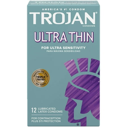 Trojan Ultra Thin Premium Lubricated Condoms - 12 Count (Pack of 10)