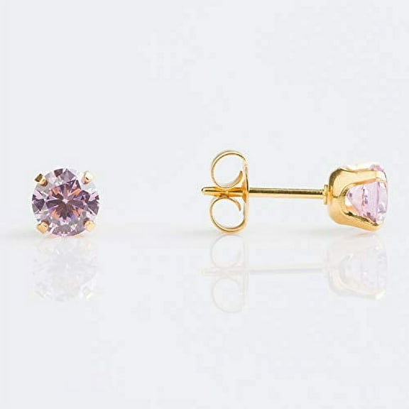 STUDEX Sensitive Pink Cubic Zirconia Stud Earrings 6mm | Gold Plated Posts-PR-6150-S | Hypoallergenic and Nickel Free for Sensitive Ears